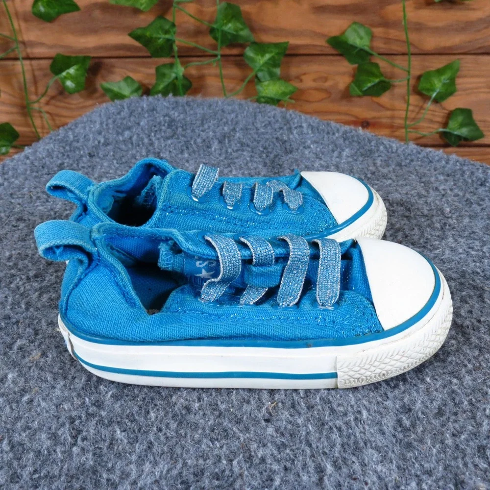 Converse Chuck Taylor All Star Glitter Girls Casual‎ Shoe Size T5 Blue Fabric